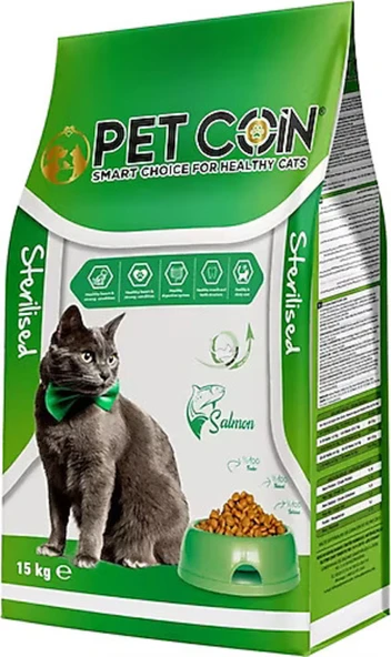 Petcoin Sterilised Somonlu Kısırlaştırılmış Yetişkin Kedi Maması 15 Kg