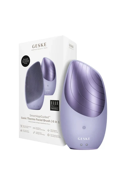 GESKE Sonic Thermo Facial Brush 6'sı 1 Arada Isıtma Fonksiyonlu Temizleme Yüz Masaj Aleti Siyah - Mor - Pembe - 3