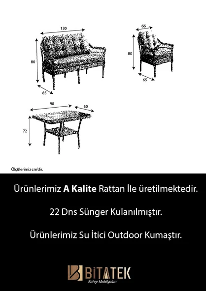 Btk Concept Milas 2'li Bahçe Ve Balkon Takımı Açık Gri 2+1+1 Masalı - 7