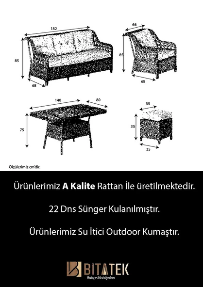 Btk Concept Datça Rattan Bahçe Mobilyası 3+1+1 Kahverengi/masalı - Resim 6
