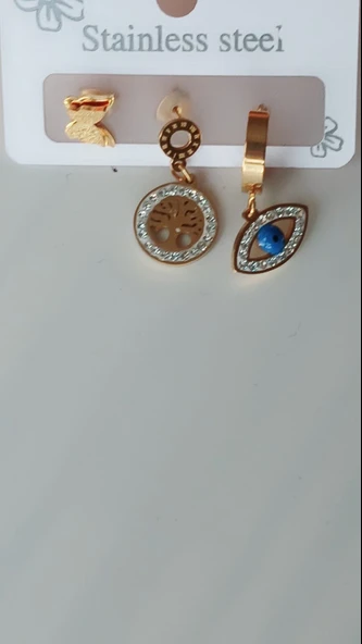 Mistik Semboller Ve Kelebekli Çelik Küpe - 5