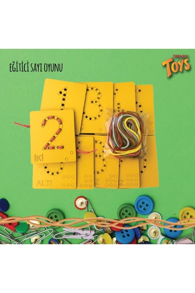 Trendy Toys Eğitici Ahşap Sayılar ve Şekiller Ip Geçirme  El Kası Geliştirme - 4