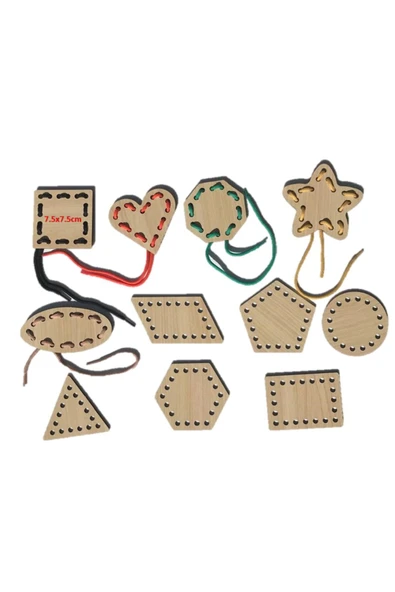 Trendy Toys Eğitici Ahşap Sayılar ve Şekiller Ip Geçirme  El Kası Geliştirme - 3