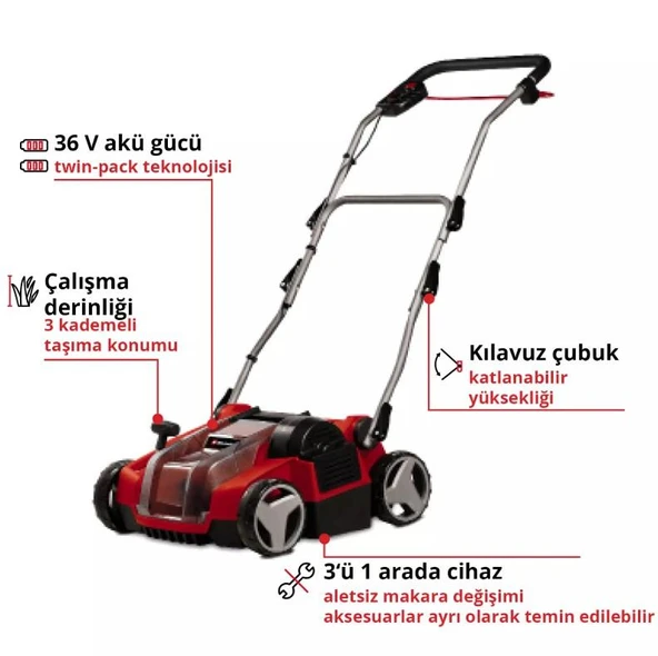 EİNHELL AKÜLÜ ÇİM HAVALANDIRMA SOLO GE-SC 36/35 Lİ - 3