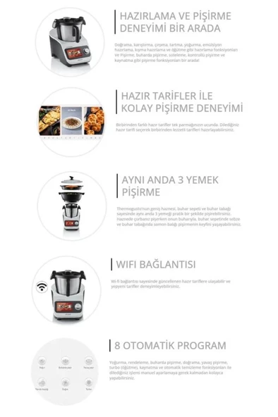 Arzum AR1181 Thermogusto Çok Fonksiyonlu Akıllı Mutfak Robotu, Beyaz - 3