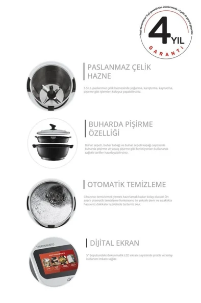 Arzum AR1181 Thermogusto Çok Fonksiyonlu Akıllı Mutfak Robotu, Beyaz - 4