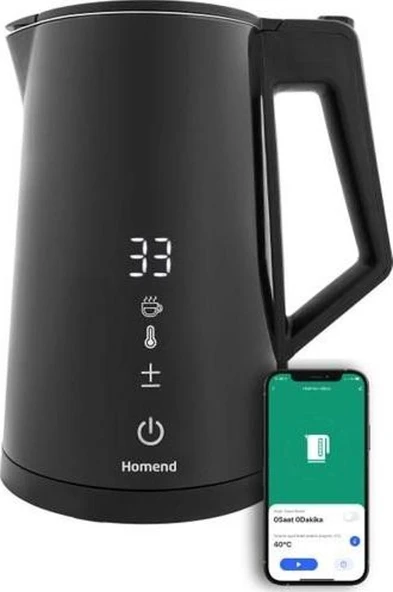 Homend Smart Heatrow 1616H Dokunmatik, Çift Duvarlı, Paslanmaz Çelik, Sessiz Cool Touch, Xl Su Isıtıcı Wi-Fi ile Kontrol