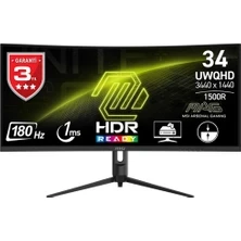 Msı 34 Mag 342CQR E2 3440 x 1440 (Uwqhd) 21:9 Curve 1500R Va 180HZ 1ms (Mprt) Freesync Premıum Gamıng Monıtor