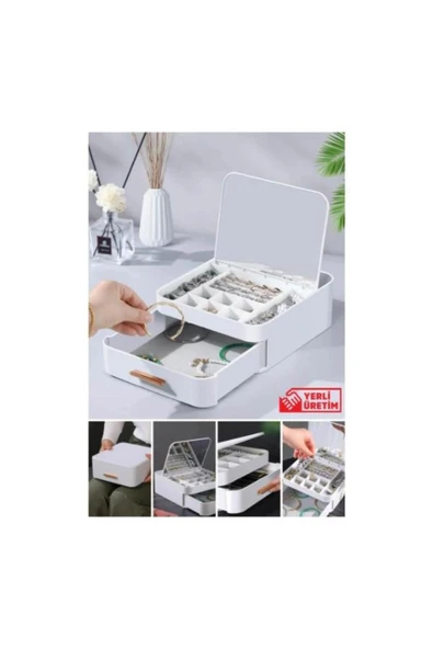 KENAN KAYA Çekmeceli Aynalı Çok Bölmeli Makyaj Takı Organizeri Otomatik Açılan Aynalı - 6