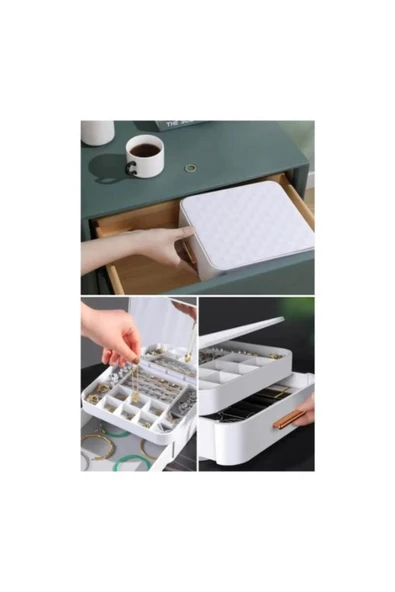 KENAN KAYA Çekmeceli Aynalı Çok Bölmeli Makyaj Takı Organizeri Otomatik Açılan Aynalı - 8