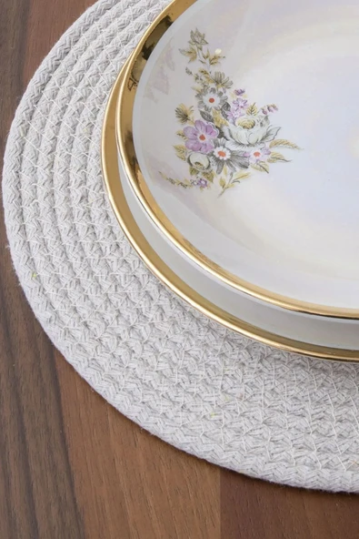 FİNGEV 6 Adet 32cm Yuvarlak Hasır Amerikan Servis Hasır Jüt Örgü Supla Sunum Takımı - 4