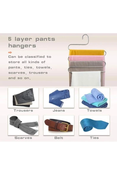 Alphom 5 Katlı Metal Pantalon Eşarp Askısı Dolap Içi Düzenleyici Pantolon Askısı Pratik Düzenleme Askılık - 4