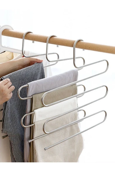 Greathings 2 Adet - Metal 5 Katlı Dolap İçi Pantolon Eşarp Şal Askısı, Çoklu Askılık, Dekoratif Akıllı Askı - 8