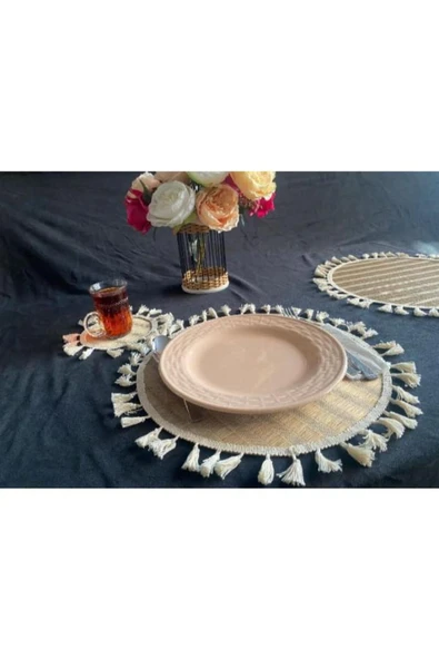 KENAN KAYA 2-Adet Amerikan Servis Runner,Sunum Supla Çeyiz Takımı Örgü Tabak Altı Yanmaz 35 cm - 6