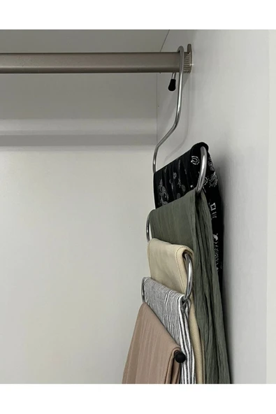 SER&YAT 3 adet Metal Dolap İçi  Krom Askı 5 Katlı Paslanmaz Organizer Pantalon Eşarp Etek askısı - 6
