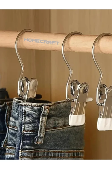 homecraft 4lü Paslanmaz Çelik Pantolon,Şal,Şapka,Fular,Askısı ,Çanta Askısı Mandallı Askı - 3