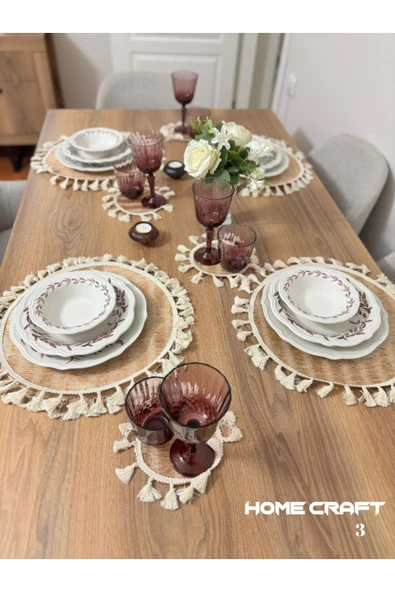 KENAN KAYA 4-Adet Bohem Jüt Supla Amerikan Servis Bardak Altlığı Seti (8 Parça) - 3