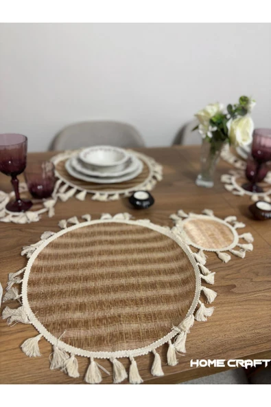 KENAN KAYA 4-Adet Bohem Jüt Supla Amerikan Servis Bardak Altlığı Seti (8 Parça) - 7