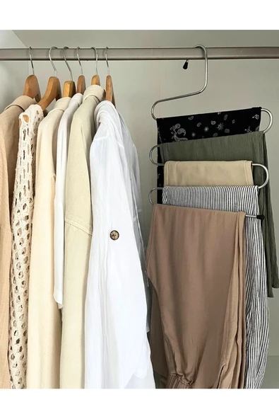SER&YAT 3 adet Metal Dolap İçi  Krom Askı 5 Katlı Paslanmaz Organizer Pantalon Eşarp Etek askısı - 2