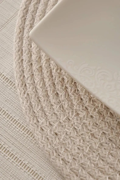 FİNGEV 6 Adet 32cm Yuvarlak Hasır Amerikan Servis Hasır Jüt Örgü Supla Sunum Takımı - 2