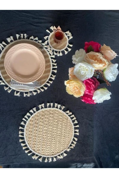 KENAN KAYA 4-Adet Amerikan Servis Runner,Sunum Supla Çeyiz Takımı Örgü Tabak Altı Yanmaz 35 cm - 2