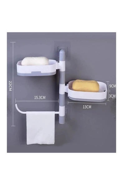 KENAN KAYA Yapışkanlı döner çekmeceli su hazneli havluluklu çok amaçlı sabunluk organizer düzenleyici - 4