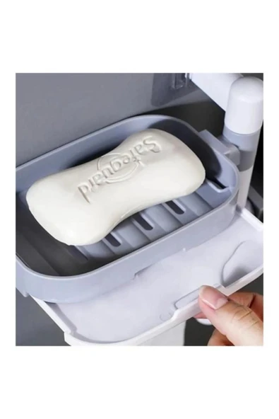 KENAN KAYA Yapışkanlı döner çekmeceli su hazneli havluluklu çok amaçlı sabunluk organizer düzenleyici - 2