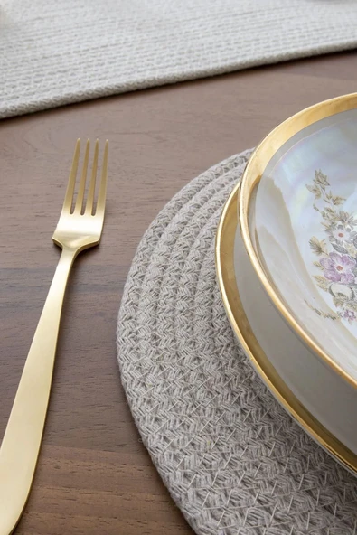 FİNGEV 6 Adet 32cm Yuvarlak Hasır Amerikan Servis Hasır Jüt Örgü Supla Sunum Takımı - 3