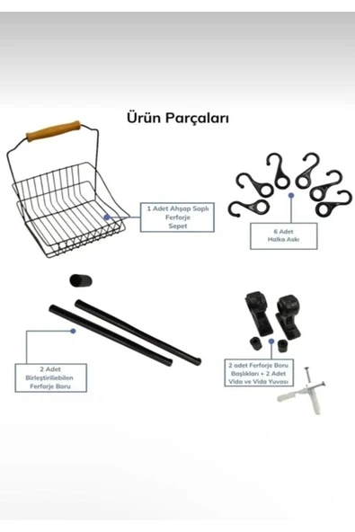 ORGANİZERS Özel Seri Ferforje Sepet Siyah Ve Askı Aparatı, Mutfak, Fincan, Askı - 3