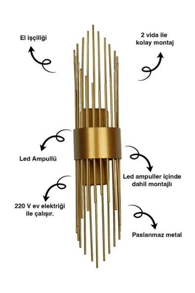 homecraft 2 Adet Modern  Duvar Aplikleri Duvar Aplik Aydınlatma  Led Ampülleri Dahil Duvar Lambası - 7