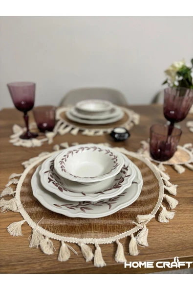 KENAN KAYA 4-Adet Bohem Jüt Supla Amerikan Servis Bardak Altlığı Seti (8 Parça) - 6