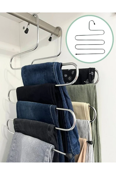 SER&YAT 3 adet Metal Dolap İçi  Krom Askı 5 Katlı Paslanmaz Organizer Pantalon Eşarp Etek askısı