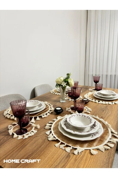 KENAN KAYA 4-Adet Bohem Jüt Supla Amerikan Servis Bardak Altlığı Seti (8 Parça) - 5