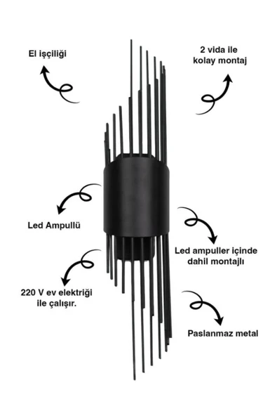 homecraft 1 Adet Modern Duvar Aplikleri Duvar Aplik Aydınlatma Led Ampülleri Dahil Duvar Lambası - 5