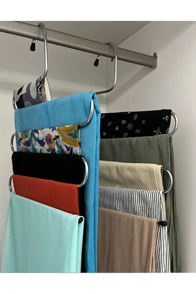 SER&YAT 3 adet Metal Dolap İçi  Krom Askı 5 Katlı Paslanmaz Organizer Pantalon Eşarp Etek askısı - 5
