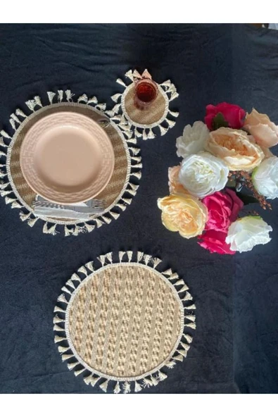 KENAN KAYA 6 -Adet Amerikan Servis Runner,Sunum Supla Çeyiz Takımı Örgü Tabak Altı Yanmaz 35 cm - 3