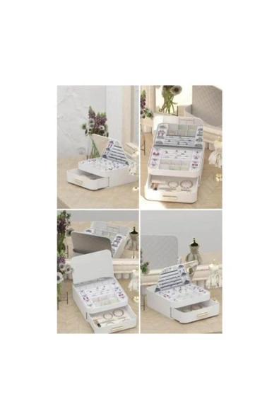 KENAN KAYA Çekmeceli Aynalı Çok Bölmeli Makyaj Takı Organizeri Otomatik Açılan Aynalı - 5