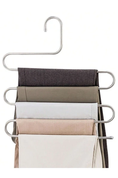 Greathings 2 Adet - Metal 5 Katlı Dolap İçi Pantolon Eşarp Şal Askısı, Çoklu Askılık, Dekoratif Akıllı Askı - 7