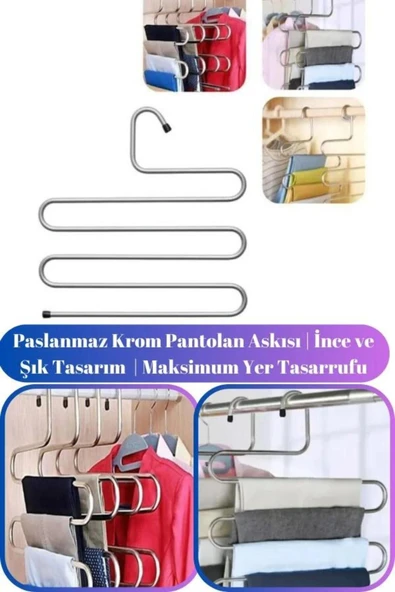 KENAN KAYA 2 Adet Metalik Dolap Içi Akıllı Krom Askı Pantolon Askısı 5 Katlı - 8