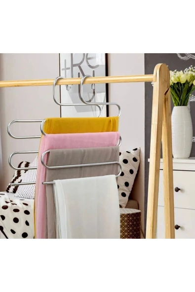 Alphom 5 Katlı Metal Pantalon Eşarp Askısı Dolap Içi Düzenleyici Pantolon Askısı Pratik Düzenleme Askılık