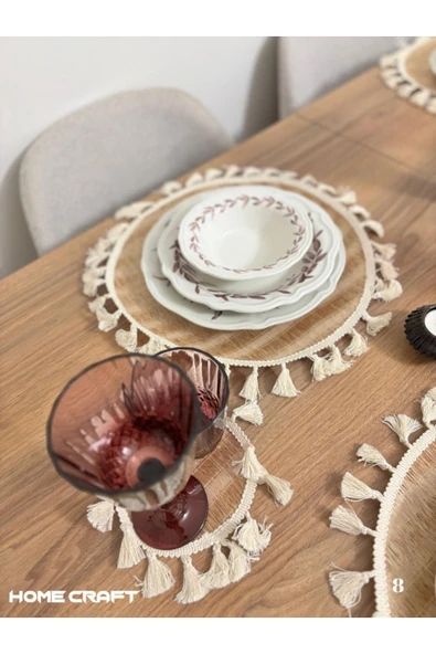 KENAN KAYA 4-Adet Bohem Jüt Supla Amerikan Servis Bardak Altlığı Seti (8 Parça) - 8