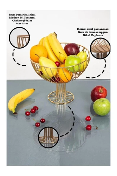 homecraft 1 Adet Dekoratif Dönence Dizayn Metal Meyvelik Sunum Sepeti - 2