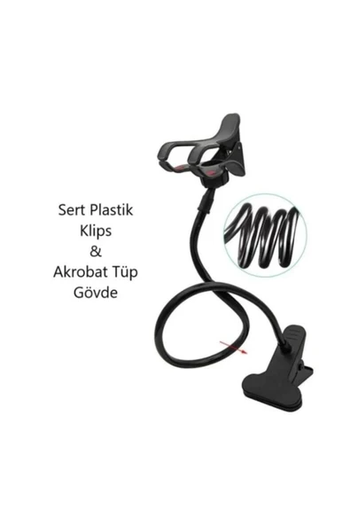 KENAN KAYA Siyah Akrobat Telefon Tutucu Oynar Başlıklı Klipsli Araç Içi Masa Kenarı Telefon Tutacağı - 4