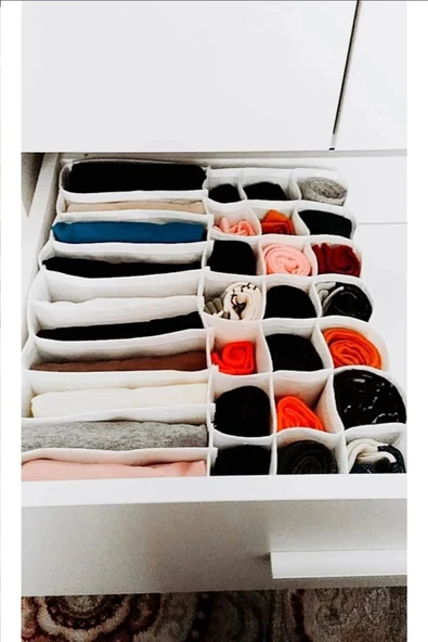 ALERİA CONCEPT Beyaz renk 1. kalite 31 gözlü Dolap içi Düzenleyicisi - 1 - Kumaş - Çekmece İçi - Beyaz