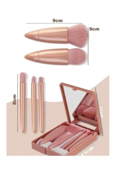 homecraft Taşınabilir Aynalı 5'li Makyaj Fırça Seti Göz Farı, Fondöten, Allık Karıştırma, Makyaj Fırçaları - 7