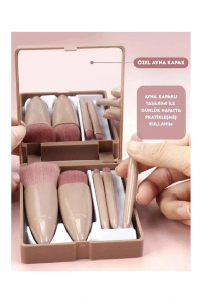 homecraft Taşınabilir Aynalı 5'li Makyaj Fırça Seti Göz Farı, Fondöten, Allık Karıştırma, Makyaj Fırçaları - 2