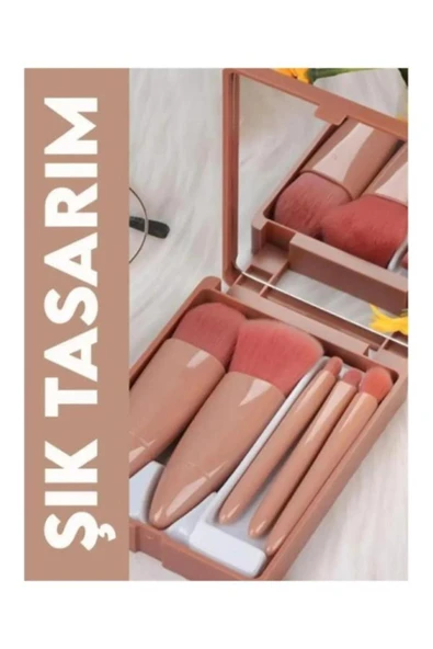 homecraft Taşınabilir Aynalı 5'li Makyaj Fırça Seti Göz Farı, Fondöten, Allık Karıştırma, Makyaj Fırçaları - 3