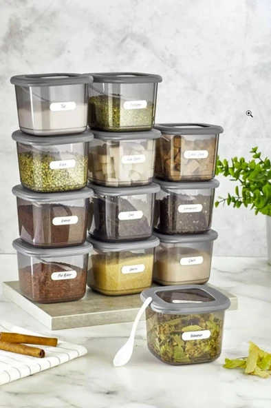 VIENEV Etiketli Ve Kaşıklı Foly Kare Erzak Saklama Kabı Seti 12li 0,55 Küçük Boy  Antrasit - 2