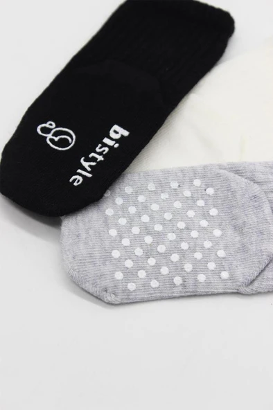 Nessiworld  Bistyle Basic Kaymaz Penye Soket Çorap 3'Lü BS10107 Siyah Ekru Gri - 3