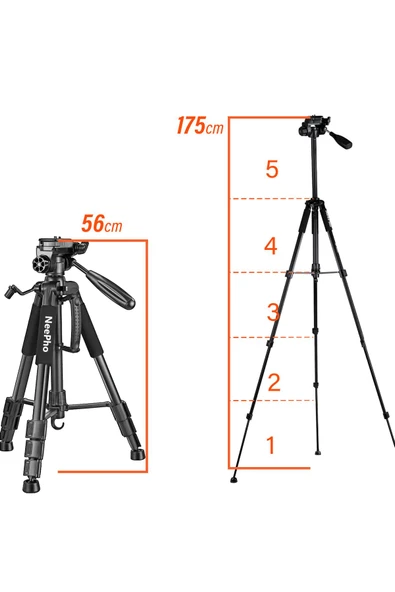 Tripod 175cm 3 Ayak Telefon Video Çekimi Tripodu Uzun Boy Sabitleyici Tripod - 2